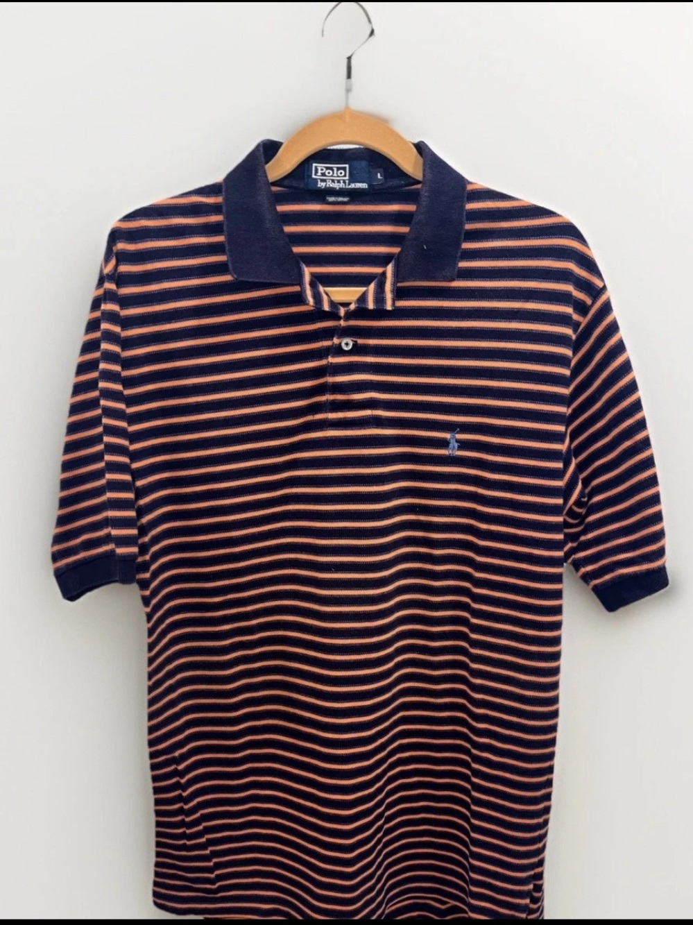 Polo Ralph Lauren Men’s L Striped Polo Navy Orange Short Sleeve Pony Logo L